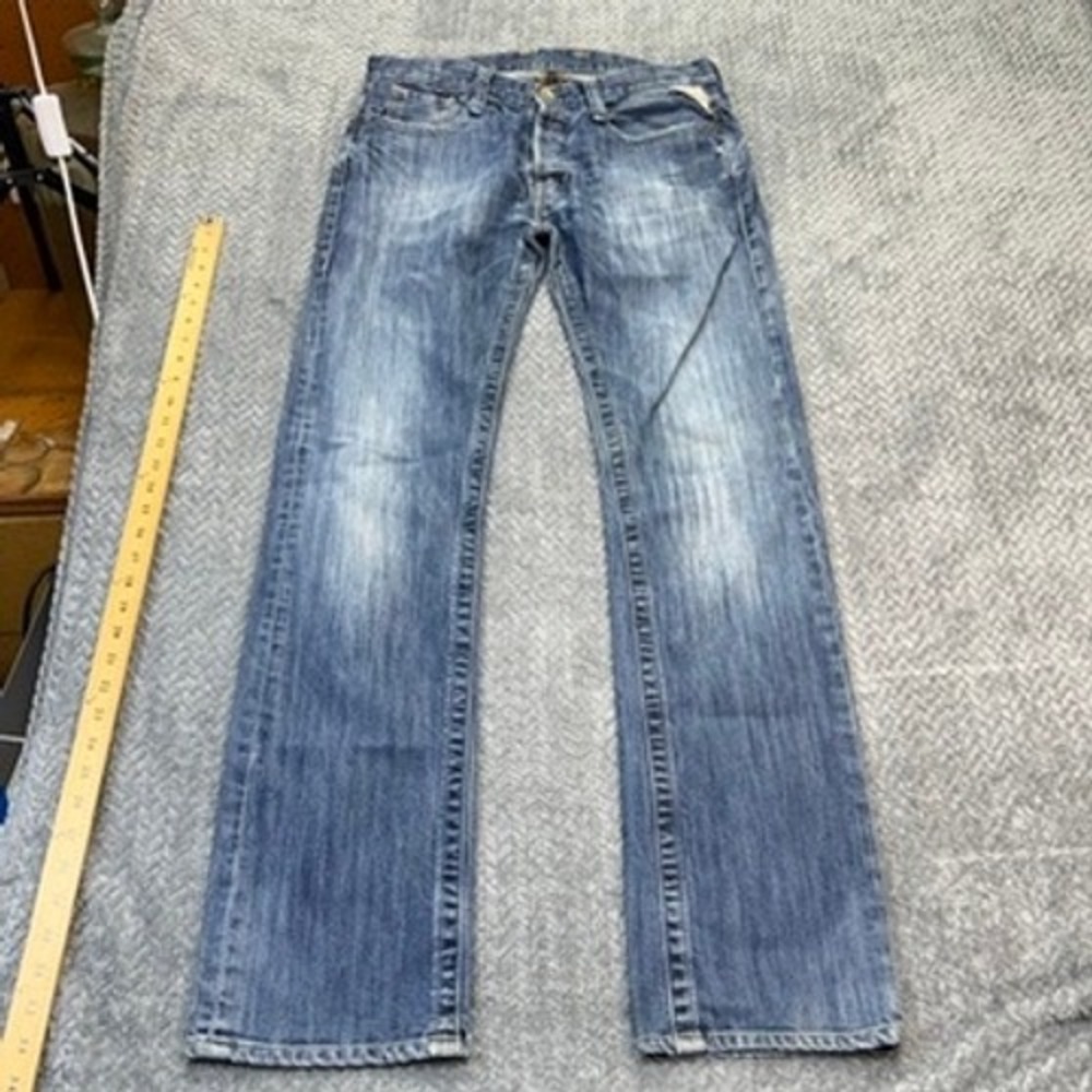 Replay Blue Jeans Mens 34x33 Med Wash Straight Leg Button Fly Denim MV 950A.034